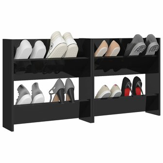 Wandschoenenkasten 2 st 60x18x60 cm hout hoogglans zwart 8720286559376 4