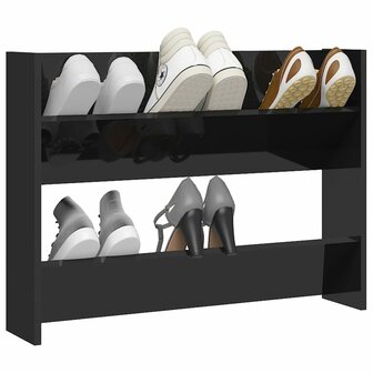 Wandschoenenkast 80x18x60 cm bewerkt hout hoogglans zwart 8720286559567 3