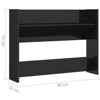 Wandschoenenkast 80x18x60 cm bewerkt hout hoogglans zwart 8720286559567 6
