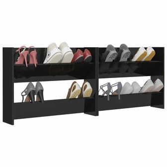 Wandschoenenkasten 2 st 80x18x60 cm hout hoogglans zwart 8720286559574 4