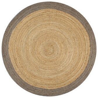Vloerkleed handgemaakt met grijze rand 90 cm jute 8718475733133 1
