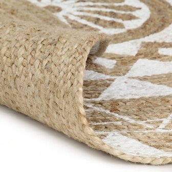 Vloerkleed handgemaakt met witte print 120 cm jute 8718475733355 2