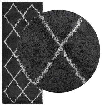 Vloerkleed PAMPLONA shaggy hoogpolig 80x200 cm zwart en cr&egrave;me 8721012230071 3