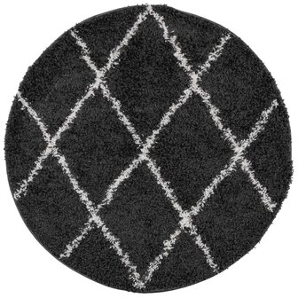 Vloerkleed shaggy hoogpolig modern &Oslash; 80 cm zwart en cr&egrave;me 8721012230200 2