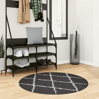 Vloerkleed PAMPLONA shaggy hoogpolig &Oslash; 100 cm zwart en cr&egrave;me 8721012230217 1