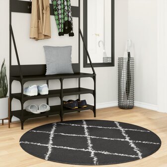 Vloerkleed PAMPLONA shaggy hoogpolig &Oslash; 120 cm zwart en cr&egrave;me 8721012230224 1