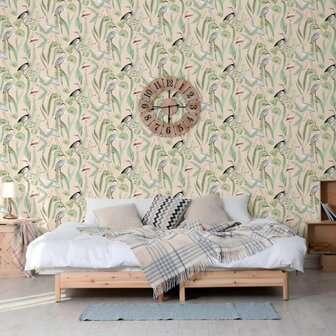 DUTCH WALLCOVERINGS Behang Flamingo cr&egrave;me- en mintkleurig 3294270374030 1