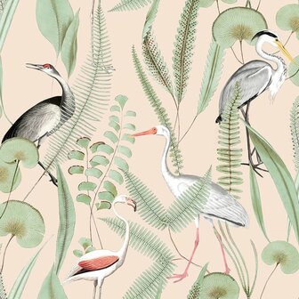 DUTCH WALLCOVERINGS Behang Flamingo cr&egrave;me- en mintkleurig 3294270374030 2