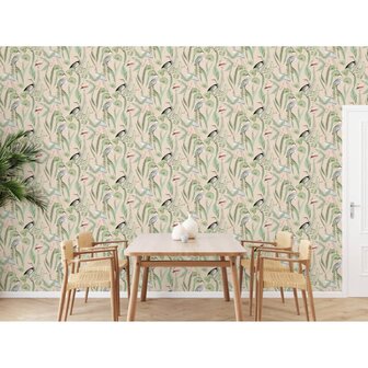 DUTCH WALLCOVERINGS Behang Flamingo cr&egrave;me- en mintkleurig 3294270374030 6