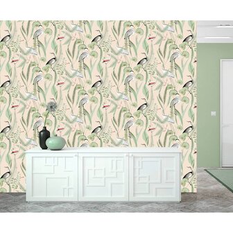 DUTCH WALLCOVERINGS Behang Flamingo cr&egrave;me- en mintkleurig 3294270374030 8