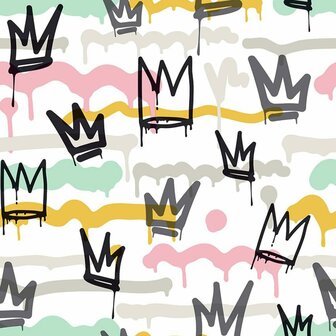 Noordwand Behang Friends &amp; Coffee Sith Graffity and Crowns zwart &amp; wit 8022560166219 2