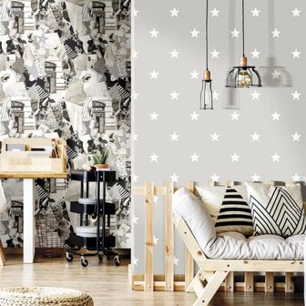 Noordwand Behang Friends &amp; Coffee Little Stars donkergrijs en wit 8022560166479 1