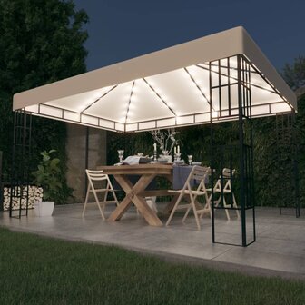 Prieel met LED-lichtslinger 3x4 m cr&egrave;mekleurig 8720286365854 1