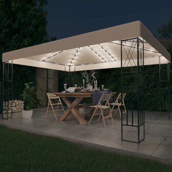 Prieel met LED-lichtslinger 3x4 m stof cr&egrave;mekleurig 8720286365922 1