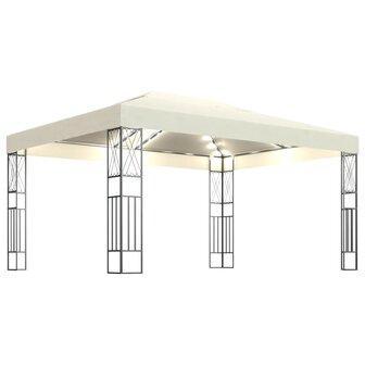 Prieel met LED-lichtslinger 3x4 m stof cr&egrave;mekleurig 8720286365922 2
