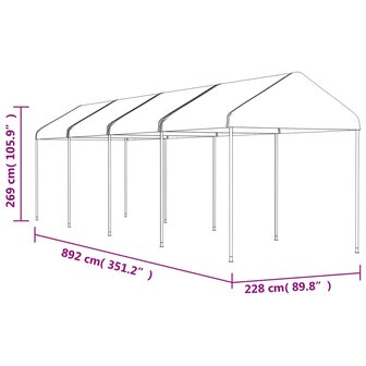 Prieel met dak 8,92x2,28x2,69 m polyetheen wit 8720845751630 5