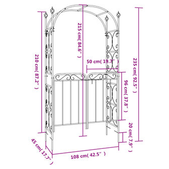 Tuinboog met poort 108x45x235 cm staal zwart 8720845670382 10