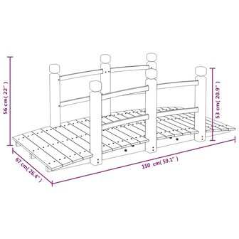 Tuinbrug met leuningen 150x67x56 cm massief vurenhout 8720845754716 6