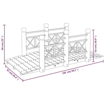 Tuinbrug met leuningen 150x67x56 cm massief vurenhout 8720845754754 6