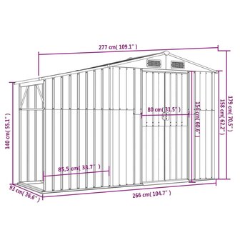 Tuinschuur 277x93x179 cm gegalvaniseerd staal bruin 8720845896805 9