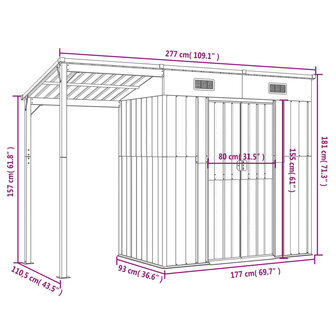 Tuinschuur met verlengd dak 277x110,5x181 cm staal bruin 8720845888862 9