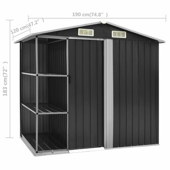 Tuinschuur met rek 205x130x183 cm ijzer antraciet 8719883757483 8