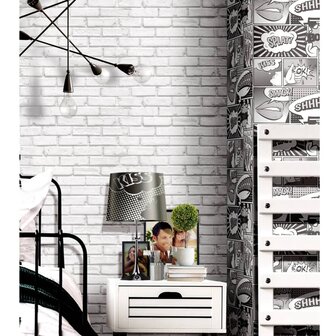 Urban Friends &amp; Coffee Behang bakstenen grijs en wit 8022560056862 1