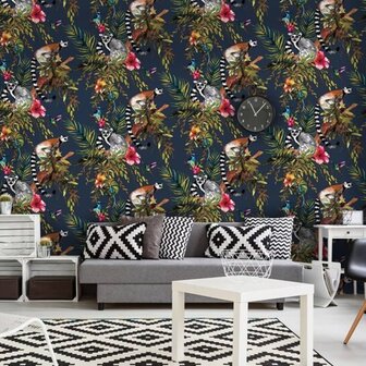DUTCH WALLCOVERINGS Behang aap petrolblauw 5022976124035 2