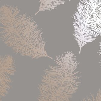 DUTCH WALLCOVERINGS Behang Fawning Feather grijs en ros&eacute;goudkleurig 5022976126299 2