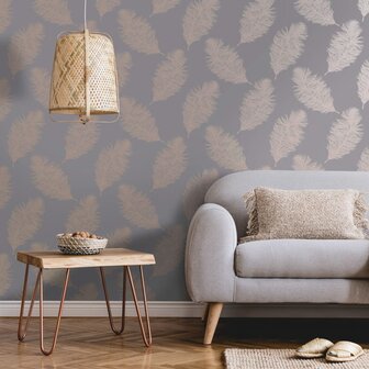 DUTCH WALLCOVERINGS Behang Fawning Feather grijs en ros&eacute;goudkleurig 5022976126299 3