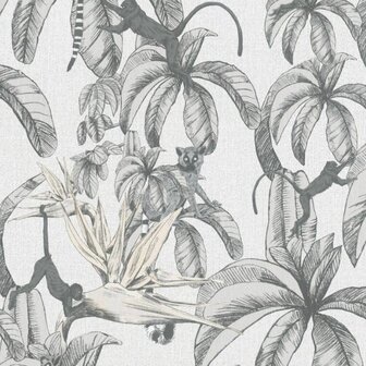 Topchic Behang Monkey Jungle Leaves grijs en zwart 4001860326510 2