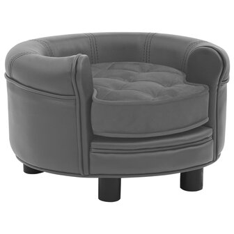Hondenbank 48x48x32 cm pluche en kunstleer grijs 1
