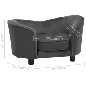 Hondenbank 69x49x40 cm pluche en kunstleer donkergrijs 9