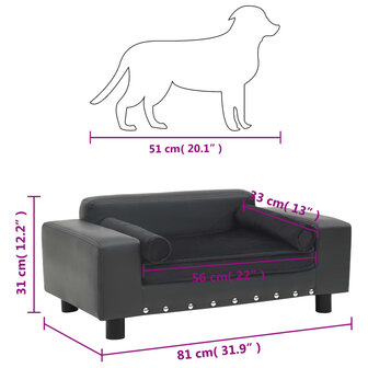Hondenbank 81x43x31 cm pluche en kunstleer donkergrijs 8