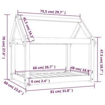 Hondenmand 81x60x70 cm massief grenenhout grijs 8