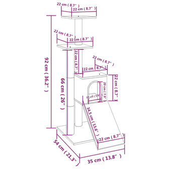 Kattenmeubel met sisal krabpalen 92 cm donkergrijs 9