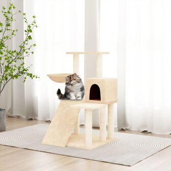Kattenmeubel met sisal krabpalen 82 cm cr&egrave;mekleurig 1