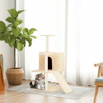 Kattenmeubel met sisal krabpalen 109 cm cr&egrave;mekleurig 1