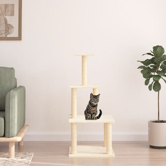 Kattenmeubel met sisal krabpalen 111 cm cr&egrave;mekleurig 1
