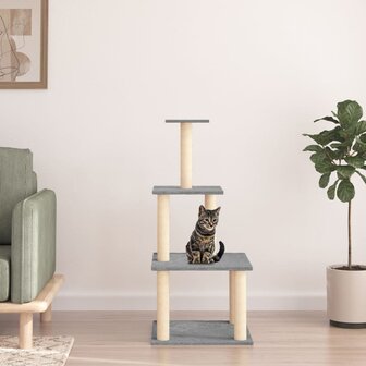 Kattenmeubel met sisal krabpalen 111 cm lichtgrijs 1