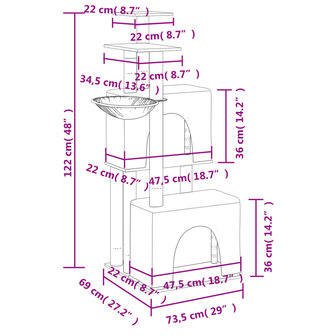 Kattenmeubel met sisal krabpalen 122 cm lichtgrijs 8