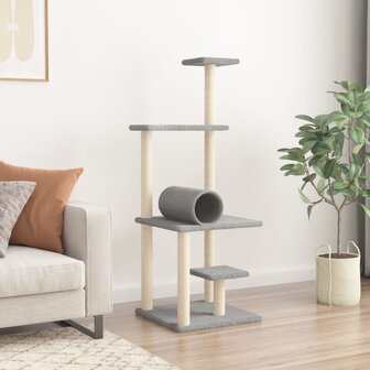 Kattenmeubel met sisal krabpalen 136 cm lichtgrijs 3