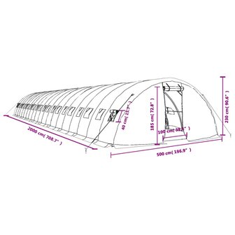 Tuinkas met stalen frame 100 m&sup2; 20x5x2,3 m groen 12