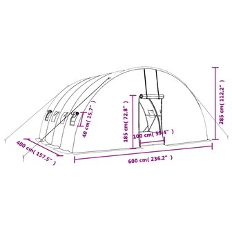 Tuinkas met stalen frame 24 m&sup2; 6x4x2,85 m wit 12