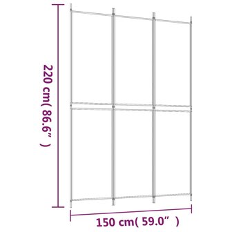 Kamerscherm met 3 panelen 150x220 cm stof wit 8