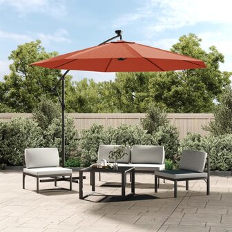 Zweefparasol met LED-verlichting en stalen paal terracotta 1