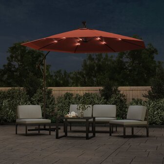 Zweefparasol met LED-verlichting en stalen paal terracotta 2