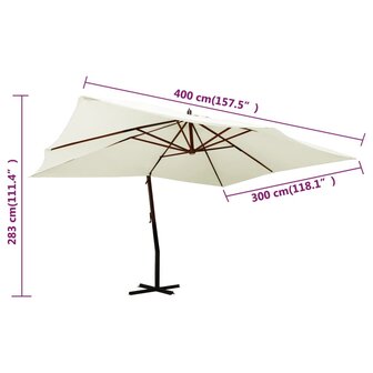 Zweefparasol met houten paal 400x300 cm zandwit 8