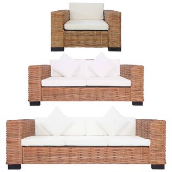 3-delig Bankstel met kussens natuurlijk rattan 1