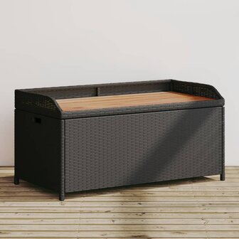Opbergbankje 100x50x52 cm poly rattan en acaciahout zwart 1